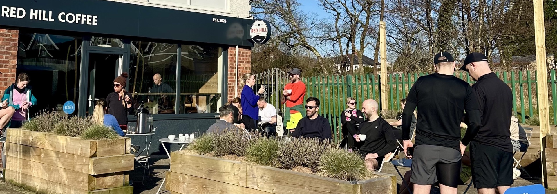 Red Hill Coffee and its community outside the café in Bryncoch